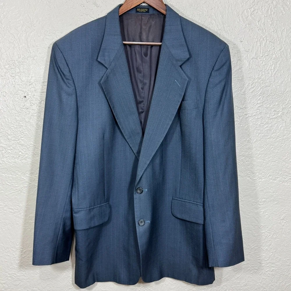 Oscar de la Renta Sport Coat Blazer 44L Blue Wool Old Money Vtg‎ 80s 90s Luxury